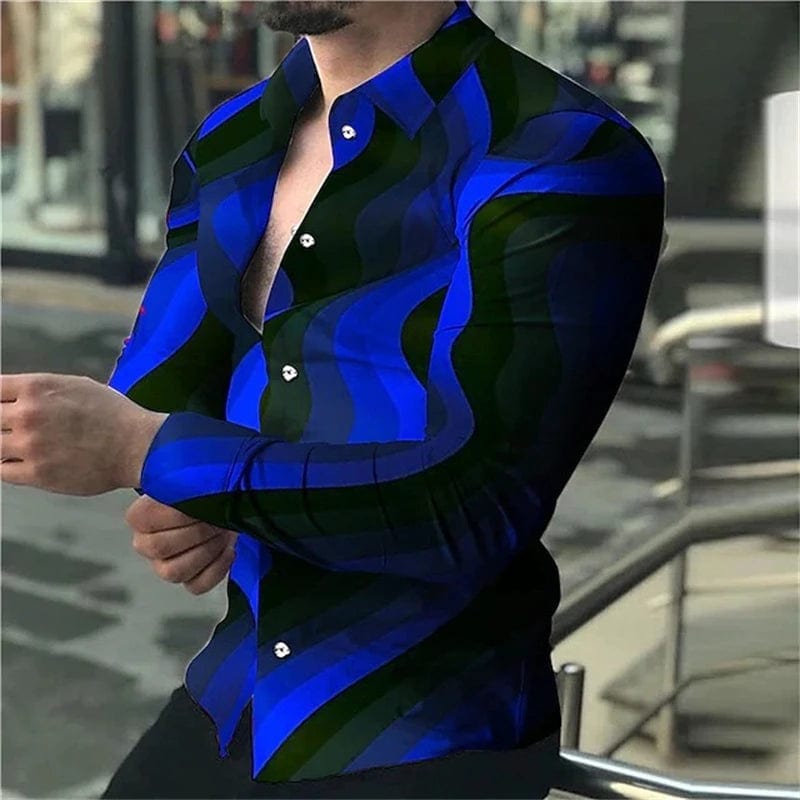 SHOWLU FASHION STORE Spring and Autumn men's cardigan, men's shirt 3D digital printed shirt, oversized men's shirt, long sleeved shirt trend design