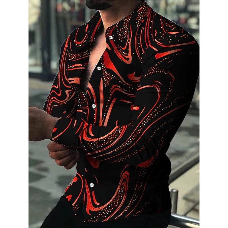 SHOWLU FASHION STORE Spring and Autumn men's cardigan, men's shirt 3D digital printed shirt, oversized men's shirt, long sleeved shirt trend design