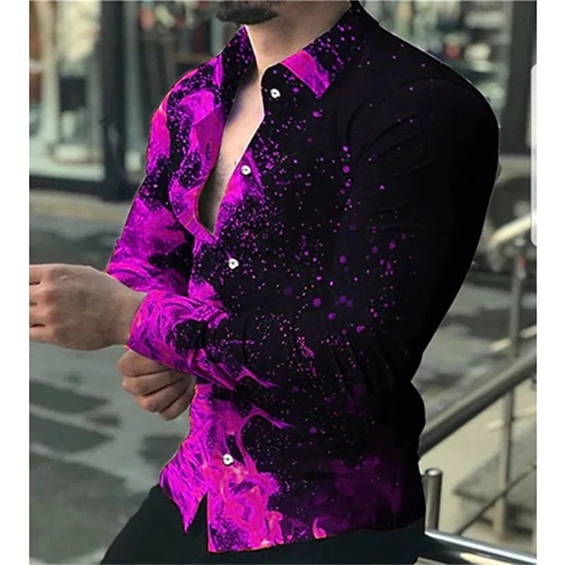 SHOWLU FASHION STORE Spring and Autumn men's cardigan, men's shirt 3D digital printed shirt, oversized men's shirt, long sleeved shirt trend design