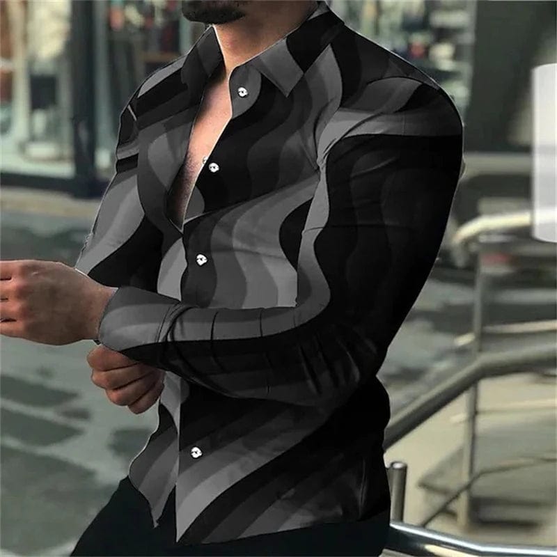 SHOWLU FASHION STORE Spring and Autumn men's cardigan, men's shirt 3D digital printed shirt, oversized men's shirt, long sleeved shirt trend design