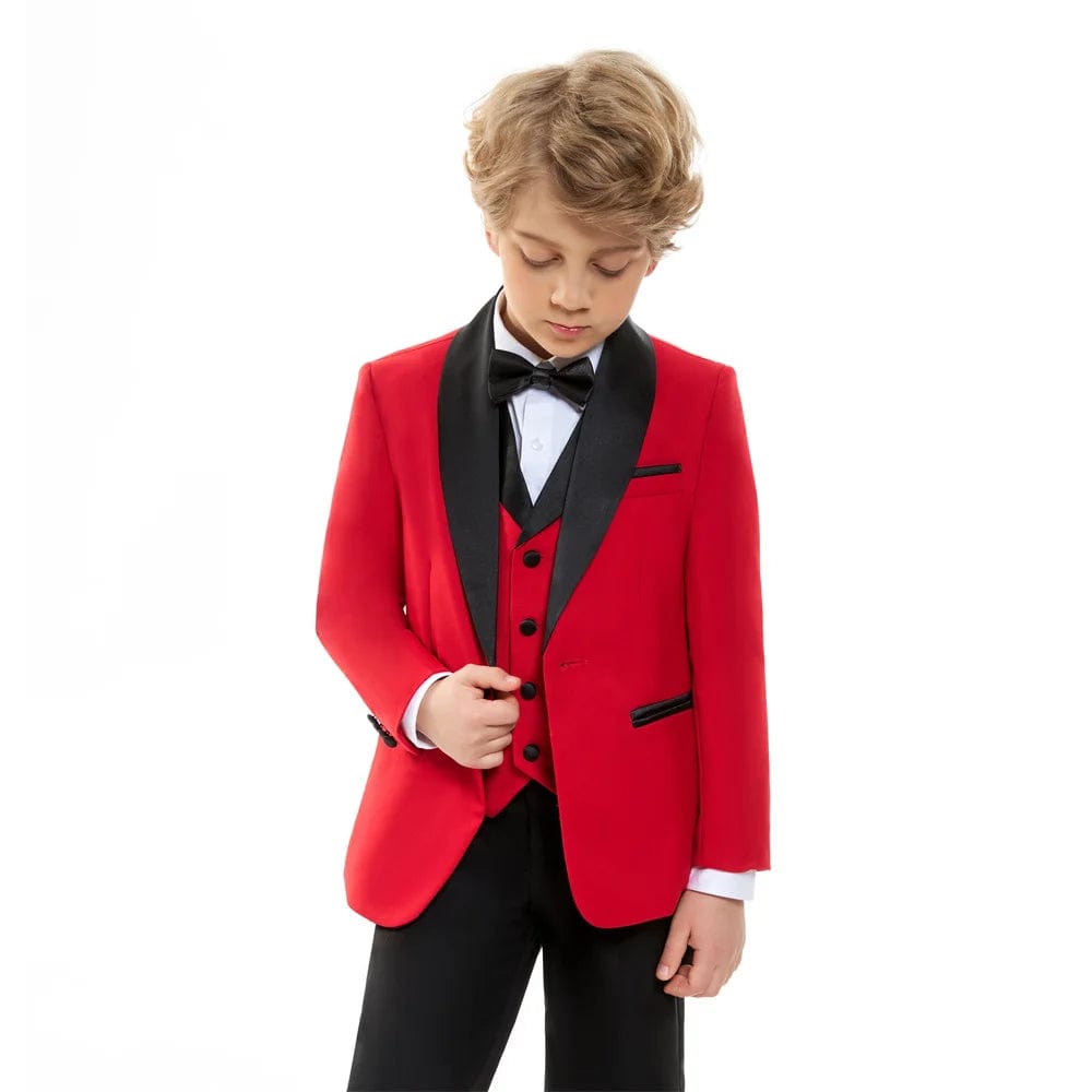  Showlu Fashion Store Spring Children's Formal Dress Suit Set Flower Boy Wedding Host Performance Party Costume Kids Blazer Pants Vest Outfit