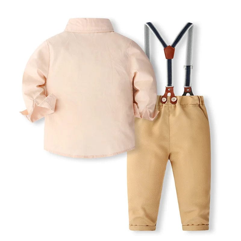  Showlu Fashion Store Spring Toddler Boy Outfits Korean Fashion Gentleman Cotton Long Sleeve Shirt+Pants+Straps+Tie Kids Boutique Clothes Sets BC521