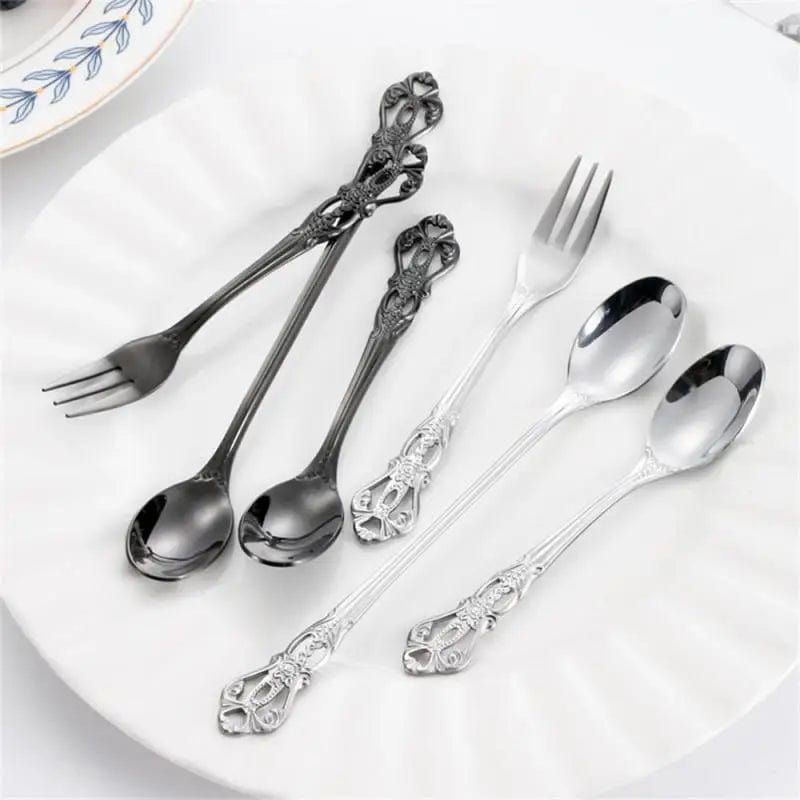  Showlu Fashion Store Stainless Steel Cutlery Set Gold Dinnerware Royal Tea Spoon Forks Knives Kitchen Western Dinner Silverware Tableware Gift