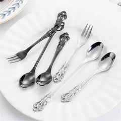  Showlu Fashion Store Stainless Steel Cutlery Set Gold Dinnerware Royal Tea Spoon Forks Knives Kitchen Western Dinner Silverware Tableware Gift