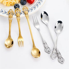  Showlu Fashion Store Stainless Steel Cutlery Set Gold Dinnerware Royal Tea Spoon Forks Knives Kitchen Western Dinner Silverware Tableware Gift