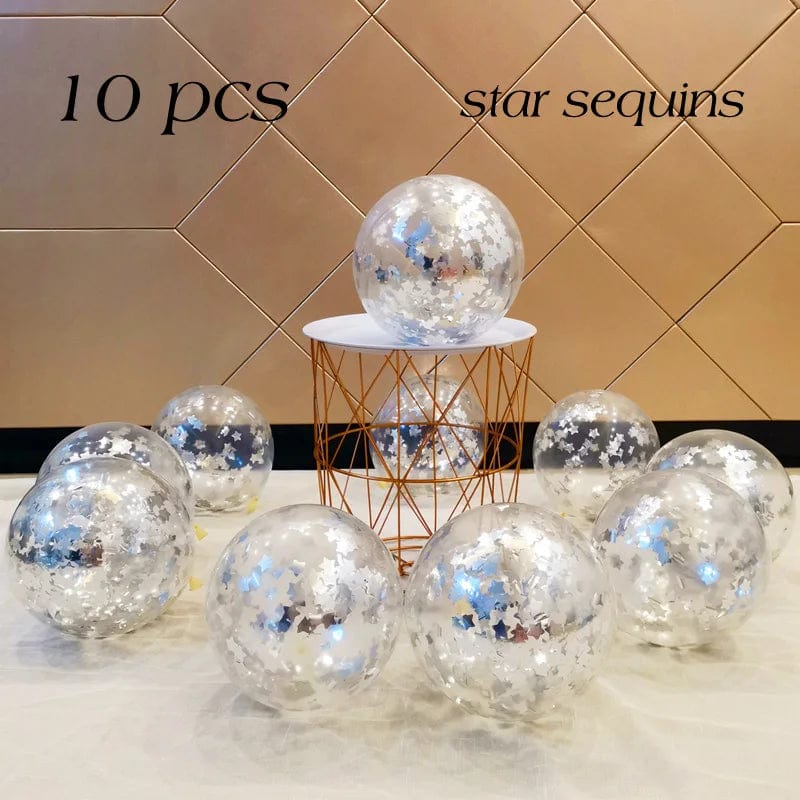 Showlu Fashion Store Star- Silver / 12inch 10/20 Star Confetti Balloons Metallic Confetti Latex Transparent Ballon Baby Shower Birthday Party Wedding Decoration Ball Globo