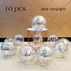 Showlu Fashion Store Star- Silver / 12inch 10/20 Star Confetti Balloons Metallic Confetti Latex Transparent Ballon Baby Shower Birthday Party Wedding Decoration Ball Globo