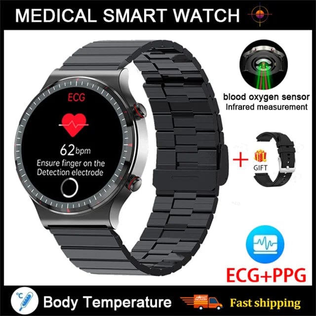 Showlu Fashion Store Steel Black 1 Accurate Measure ECG+PPG Smart Watch Men Healthy Monitoring Blood Pressure Body Temperature Sport Smartwatch For Android IOS