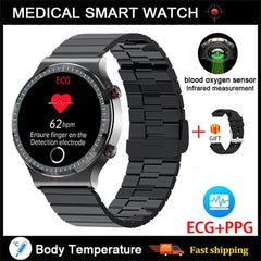 Showlu Fashion Store Steel Black 1 Accurate Measure ECG+PPG Smart Watch Men Healthy Monitoring Blood Pressure Body Temperature Sport Smartwatch For Android IOS