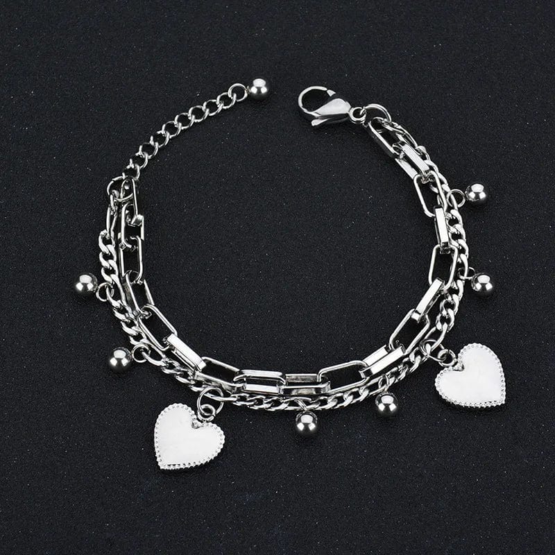 Showlu Fashion Store Steel color 316L Stainless Steel Multilayer Love Heart Bracelet For Women High Quality Gold Color Rustproof Girls Wrist Jewelry Gift