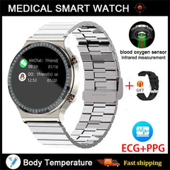 Showlu Fashion Store Steel Silver 1 Accurate Measure ECG+PPG Smart Watch Men Healthy Monitoring Blood Pressure Body Temperature Sport Smartwatch For Android IOS