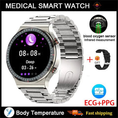 Showlu Fashion Store Steel Silver Accurate Measure ECG+PPG Smart Watch Men Healthy Monitoring Blood Pressure Body Temperature Sport Smartwatch For Android IOS