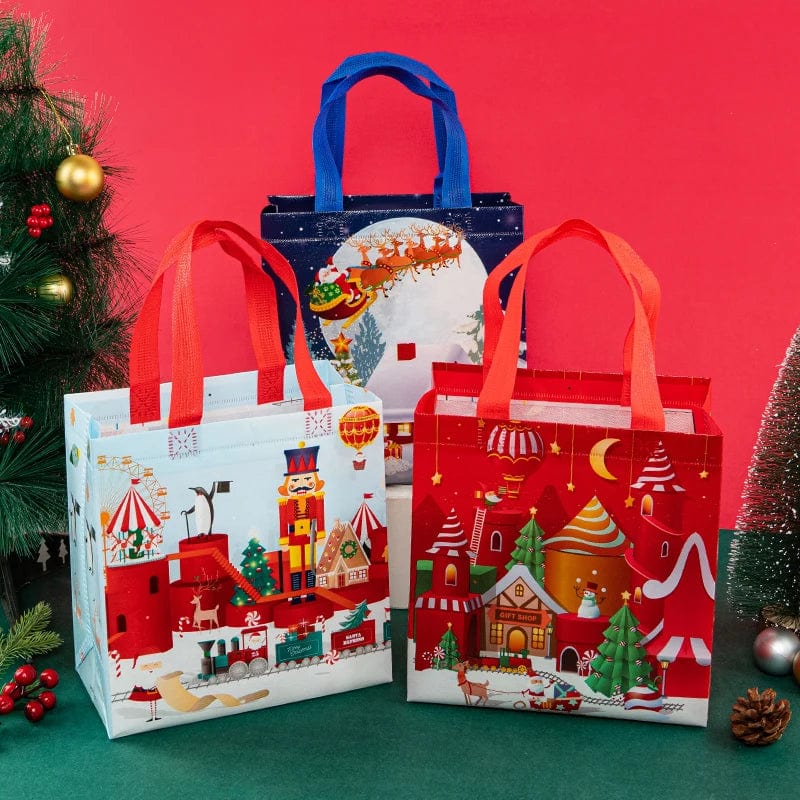  Showlu Fashion Store StoBag 12pcs Marry Christmas Tote Bags Gift Package Fabric Hnadle Santa Claus Home Handmade Kids Party Favors New Year Supplies