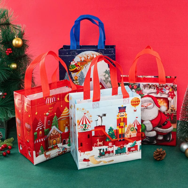  Showlu Fashion Store StoBag 12pcs Marry Christmas Tote Bags Gift Package Fabric Hnadle Santa Claus Home Handmade Kids Party Favors New Year Supplies