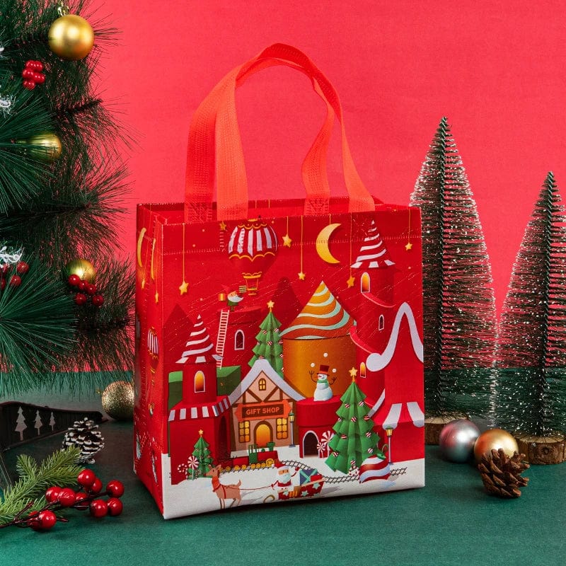  Showlu Fashion Store StoBag 12pcs Marry Christmas Tote Bags Gift Package Fabric Hnadle Santa Claus Home Handmade Kids Party Favors New Year Supplies