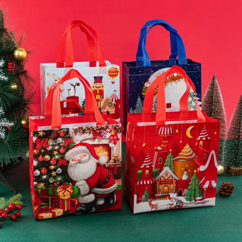  Showlu Fashion Store StoBag 12pcs Marry Christmas Tote Bags Gift Package Fabric Hnadle Santa Claus Home Handmade Kids Party Favors New Year Supplies