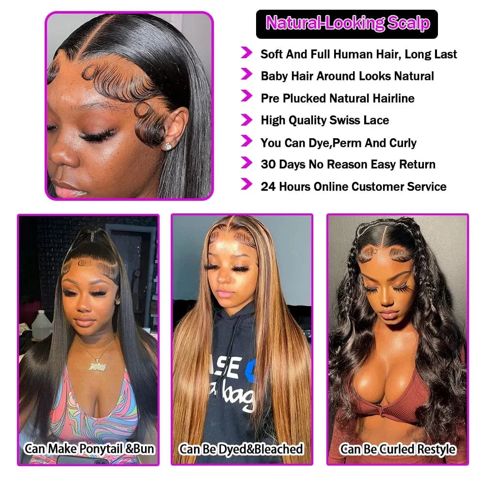  Showlu Fashion Store Straight Glueless Wig Lace Front Human Hair Ready To Wear And Go Preplucked For Women 36Inch Brazilian 13x6 Hd Lace Frontal Wigs