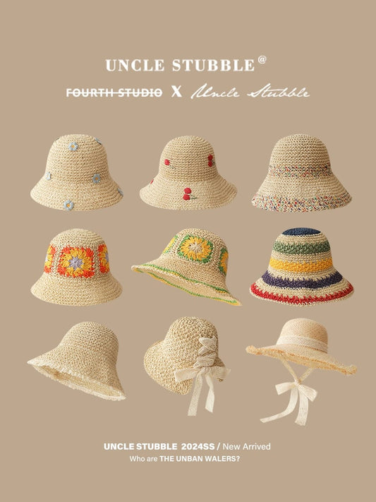  Showlu Fashion Store Straw Hat French Girls Travel Seaside Sunshade Lace