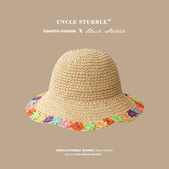  Showlu Fashion Store Straw Hat French Girls Travel Seaside Sunshade Lace