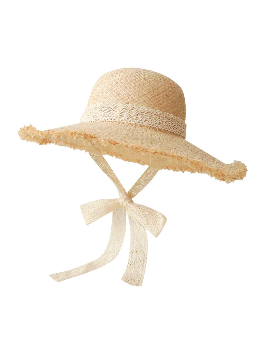  Showlu Fashion Store Straw Hat French Girls Travel Seaside Sunshade Lace