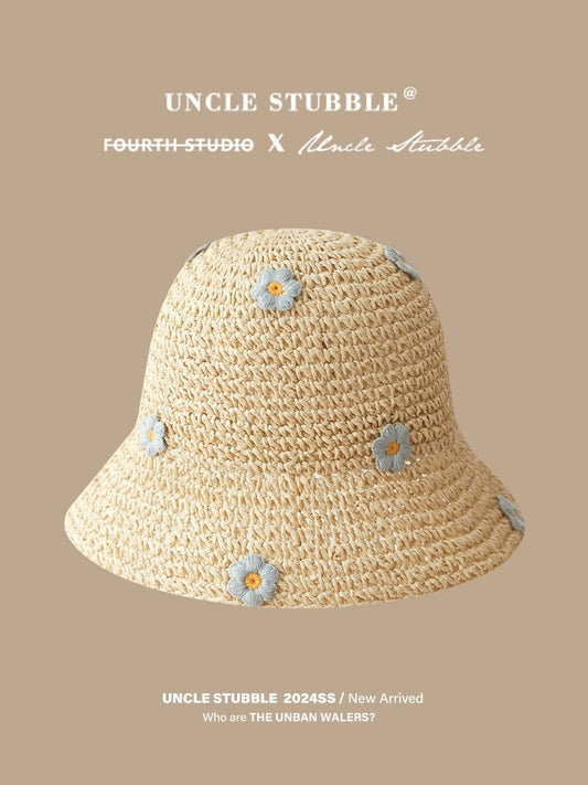  Showlu Fashion Store Straw Hat French Girls Travel Seaside Sunshade Lace