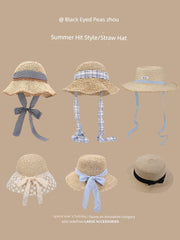  Showlu Fashion Store Straw Hat Japanese Style Women's Hand-Woven Summer Outing Lace