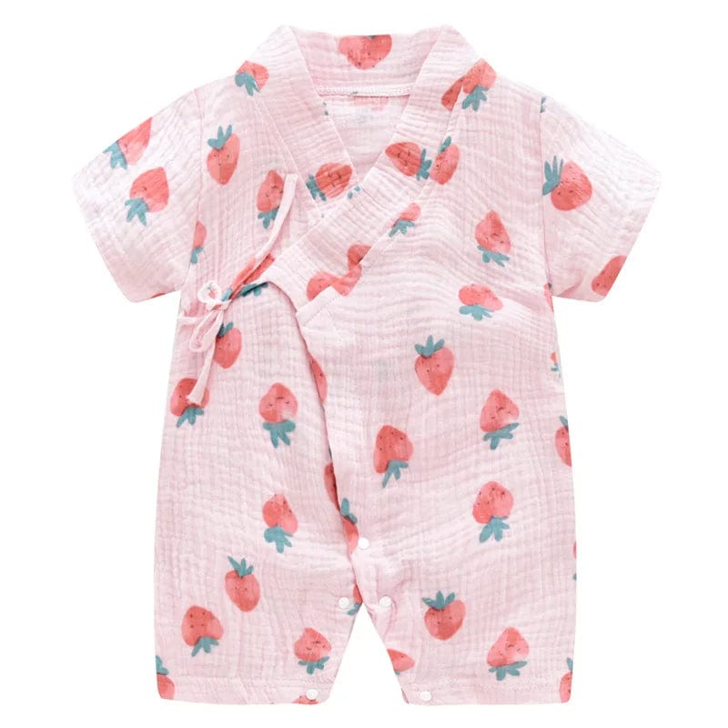 Showlu Fashion Store Strawberry / CHINA / 9-12M Baby Summer Jumpsuit Newborn Muslin Cotton Soft Shorts Sleeve Romper Girls Boys Infant Clothes 0-2 Years