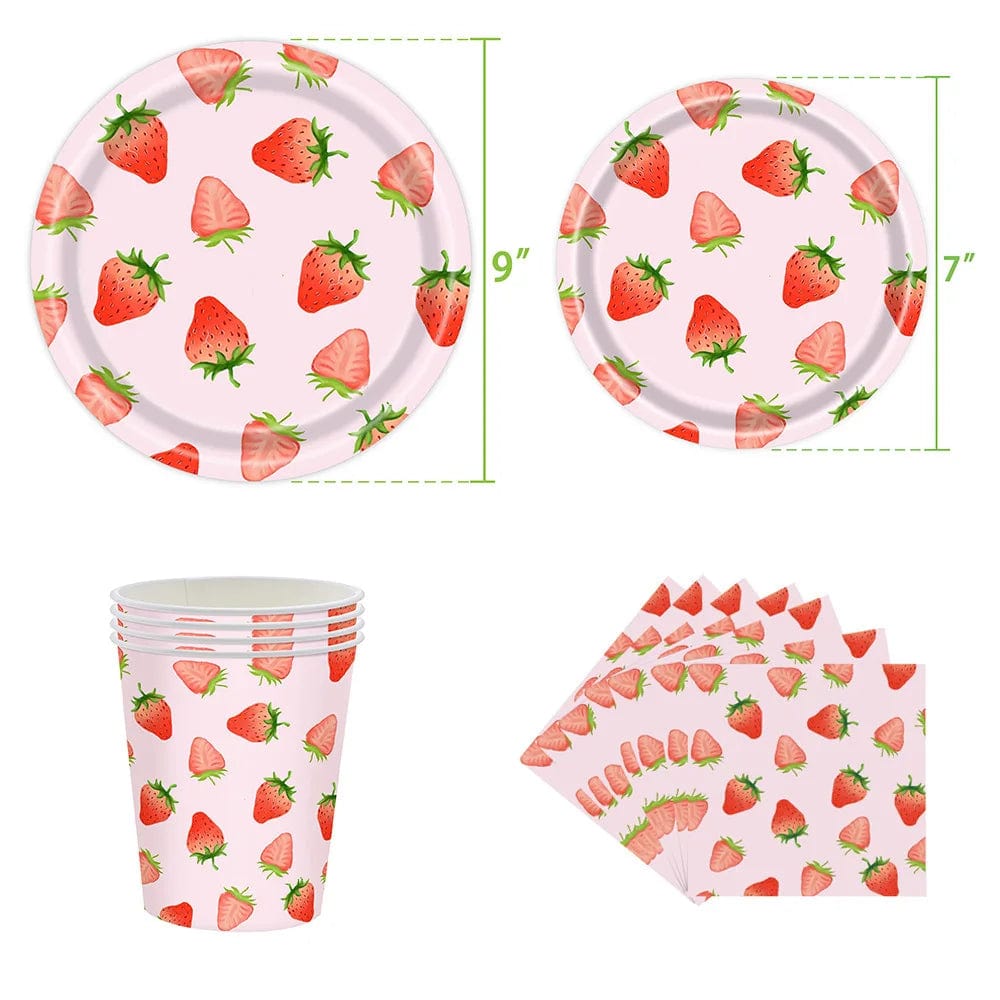  Showlu Fashion Store Strawberry Party Decoration Girls Birthday Party Disposable Tableware Pink Paper Plate Cup Tablecloth Outdoor Picnic Party Decor