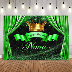  Showlu Fashion Store Style-1 / Vinyl-360x250cm Green Crown Happy Birthday Background Customize Name Green Curtain Personalize Photo Backdrop Adult Theme Party Decorations