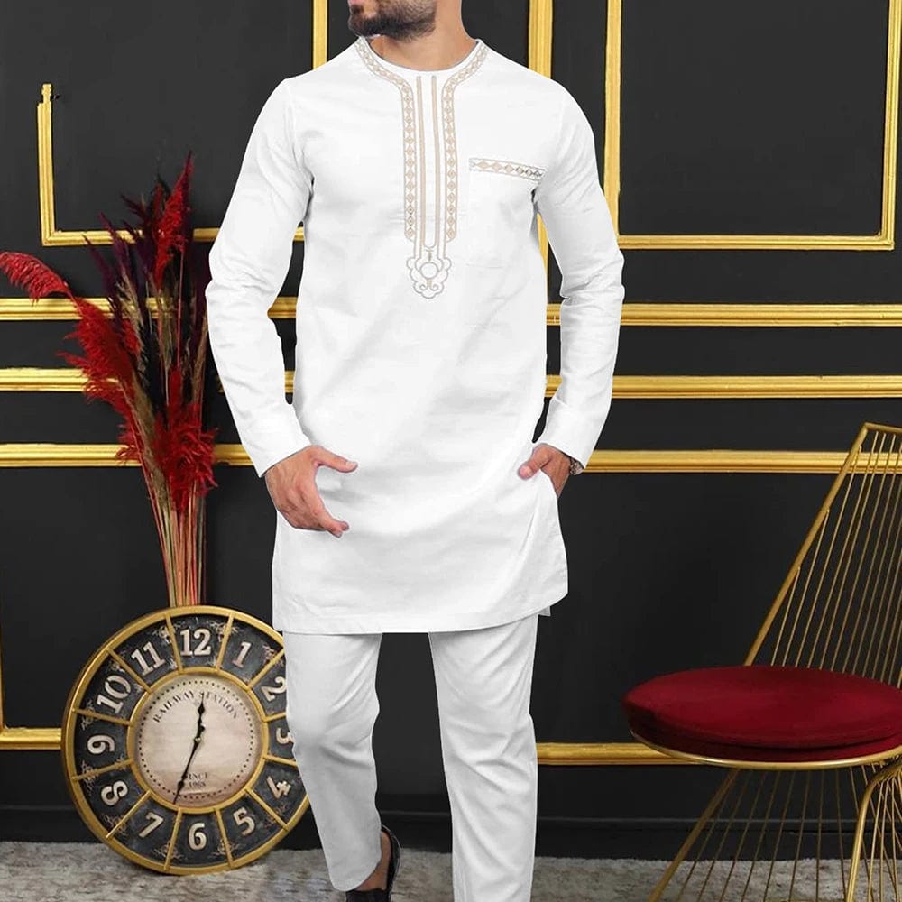  Showlu Fashion Store Style 12 / XXL Summer African Men's Traditional Elegant Suits Outfit Dashiki 2Pc Shirt & Pants Full Set Designer Clothes Abaya Brand Costume