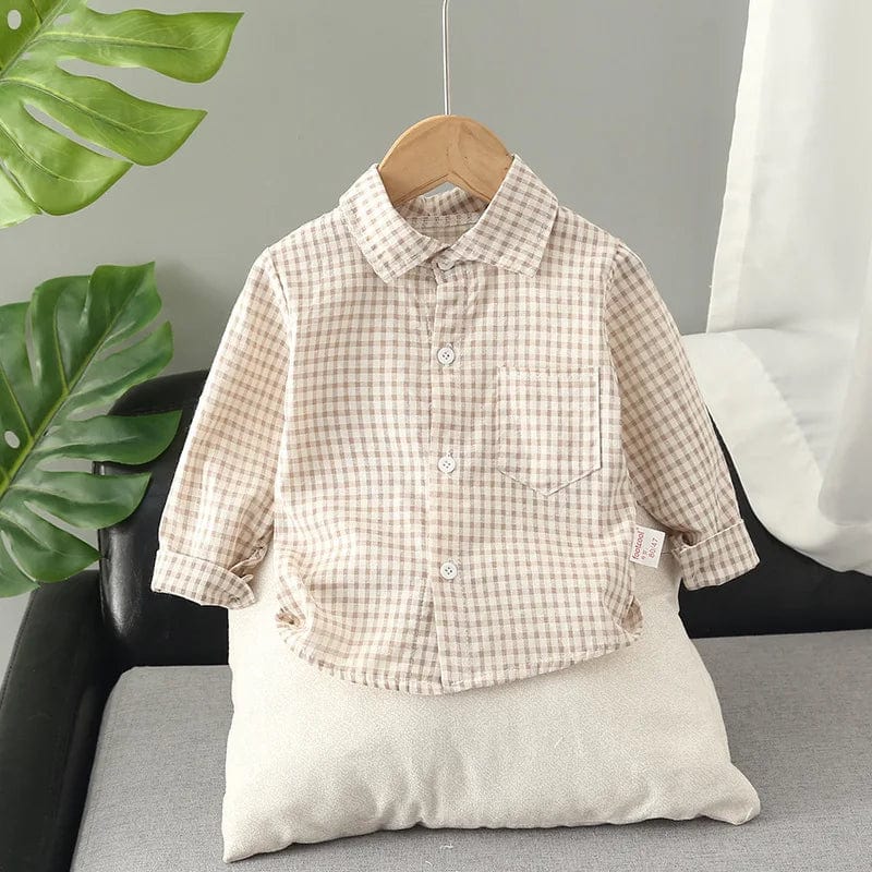  Showlu Fashion Store Style 3-Beige / 2-3 Years IENENS Kids Shirt Clothes Spring Thin Blouses Clothing Infant Boy Plaid Cotton Tops 1 2 3 4 Years Kids Long Sleeves Shirt