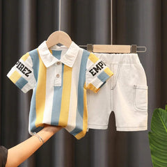  Showlu Fashion Store Style 3-Yellow / 3-4 Years IENENS Baby Clothing Sets Short Sleeve Polo-shirt + Shorts Outfits Kids Suits Toddler Infant Boys Casual Summer Clothes