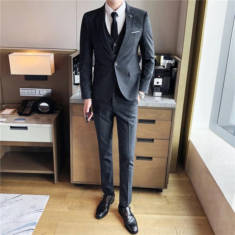  Showlu Fashion Store Stylish and Comfortable Suit Suit Men Business + Leisure Professional Suit Slim Handsome Marriage Three-piece Set