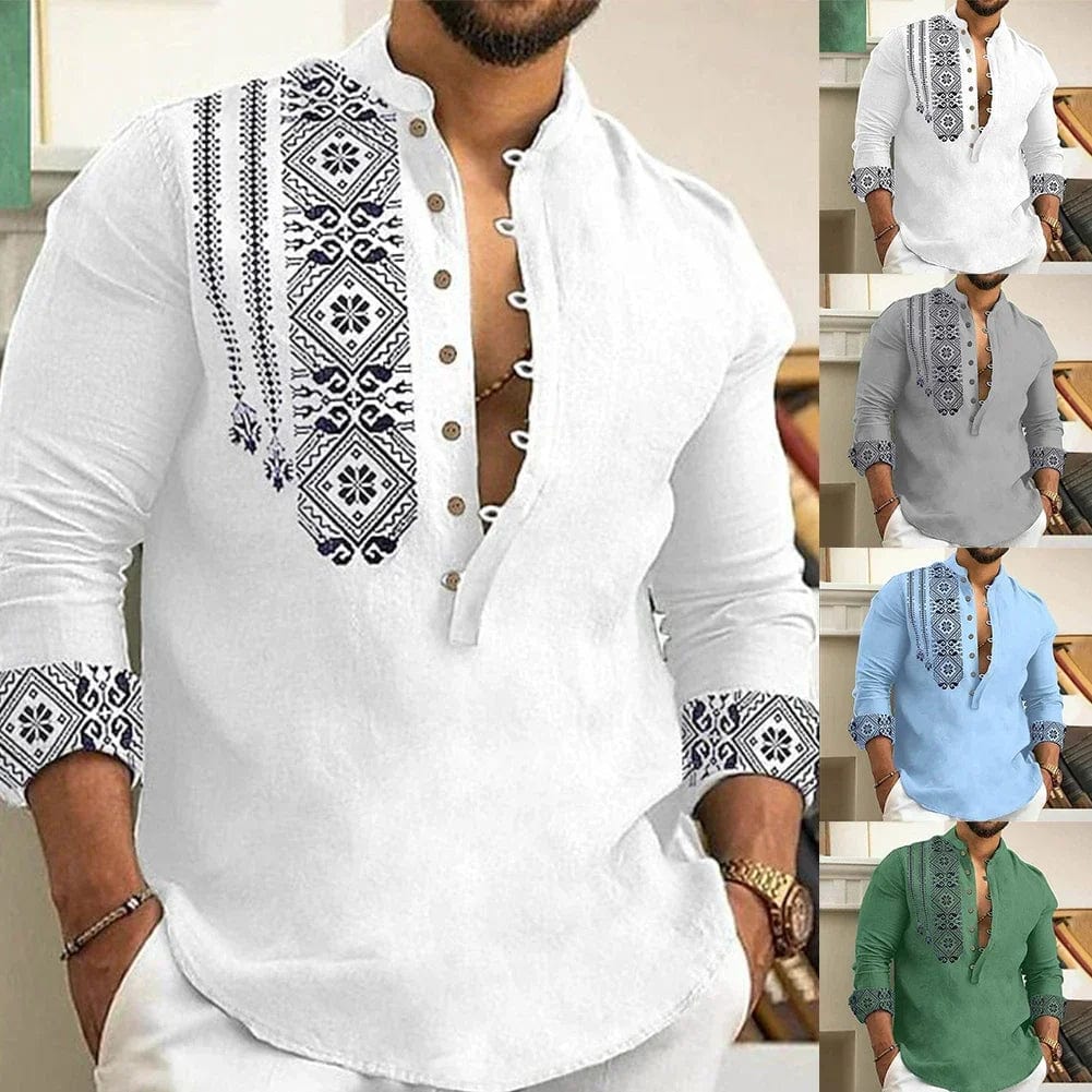 SHOWLU FASHION STORE Stylish Men's Long Sleeve T Shirts, Loose Henley V Neck Beach Tops, Button Down Shirt Blouse for Summer Fashion