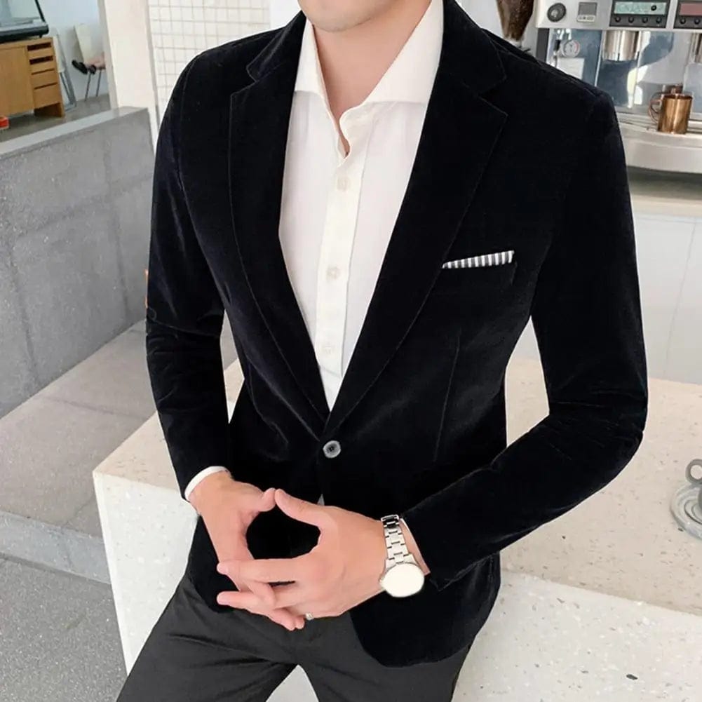 SHOWLU FASHION STORE Stylish Suit Jacket Outerwear Long Sleeve Male Velvet Lapel Suit Coat  Men Blazer Fine Stitching