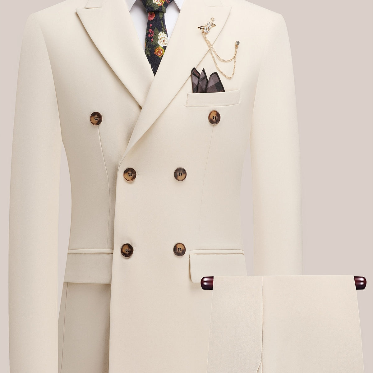 SHOWLU Youth double-breasted suit set in solid color, featuring formal blazer and matching trousers, ideal for stylish occasions.