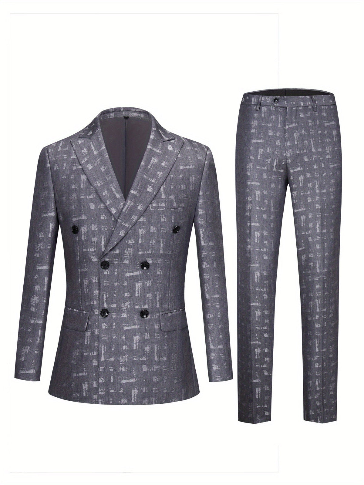 SHOWLU Men's slim fit double-breasted suit with peak lapels, 2-piece set, tailored blazer and matching trousers for formal occasions