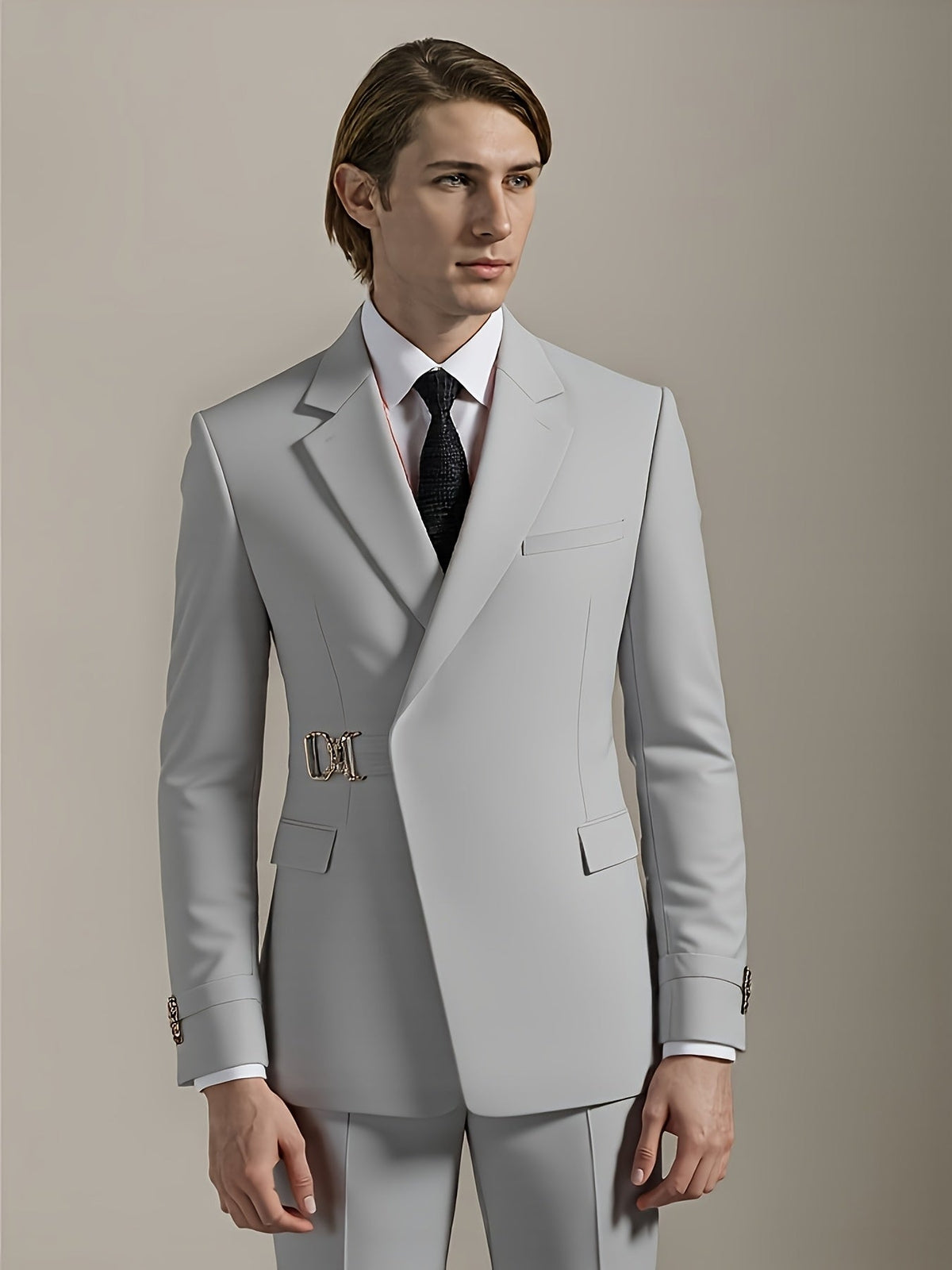 SHOWLU Men's slim fit 2-piece suit in solid color, featuring a blazer and matching trousers, suitable for formal occasions and weddings.
