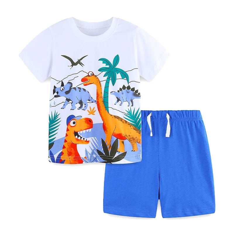  Showlu Fashion Store Summer 2 Piece Kids Clothing 2-7 Years Kids Cartoon Dinosaur Pattern T Shirt and Shorts Boys Clothing Set