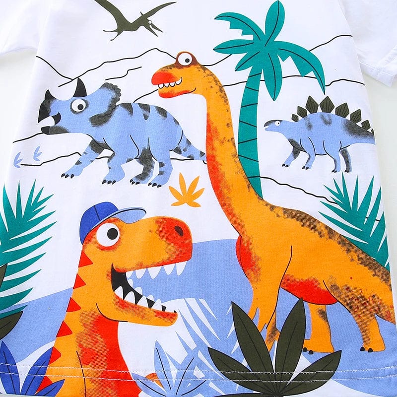  Showlu Fashion Store Summer 2 Piece Kids Clothing 2-7 Years Kids Cartoon Dinosaur Pattern T Shirt and Shorts Boys Clothing Set