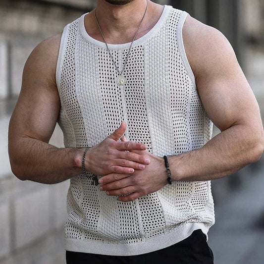 SHOWLU FASHION STORE Summer 2024 Export Men's Clothing Fashion White Mesh Knitting Vest Thin Silm Sleeveless Bottoming Shirt Men Vest