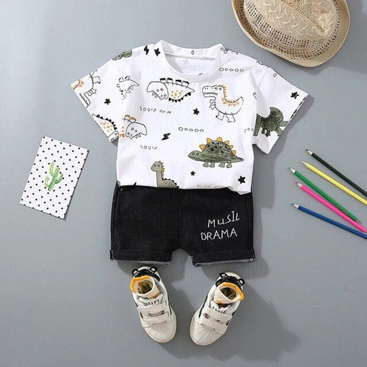  Showlu Fashion Store Summer Baby boys Clothes Sets Fashion handsome Unisex Kids T-Shirt +  Shorts 2 Pcs Suits lovable