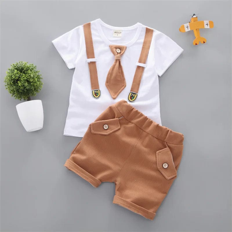  Showlu Fashion Store Summer Baby boys Clothing Suits Handsome Fashion Children's girls Short-Sleeved  + Shorts Clothes 2 pcs Set