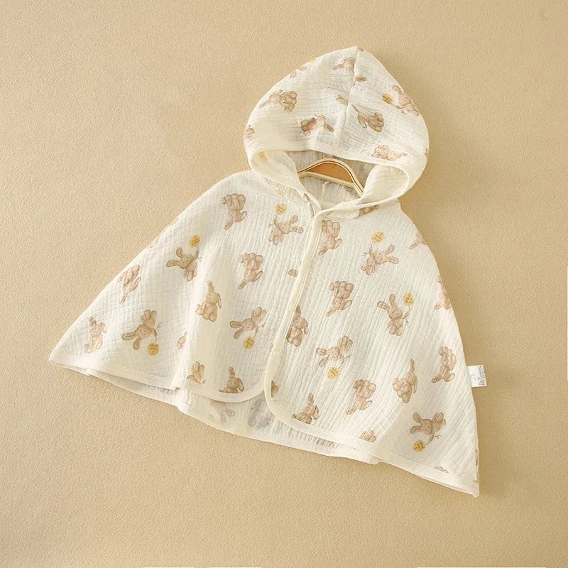  Showlu Fashion Store Summer Baby Cloak Sun Protection Hooded Cloaks Cute Bear Bunny Print Kids Muslin Clothes for Boy Girl Breathable Sunscreen Coat