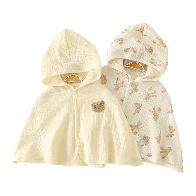  Showlu Fashion Store Summer Baby Cloak Sun Protection Hooded Cloaks Cute Bear Bunny Print Kids Muslin Clothes for Boy Girl Breathable Sunscreen Coat