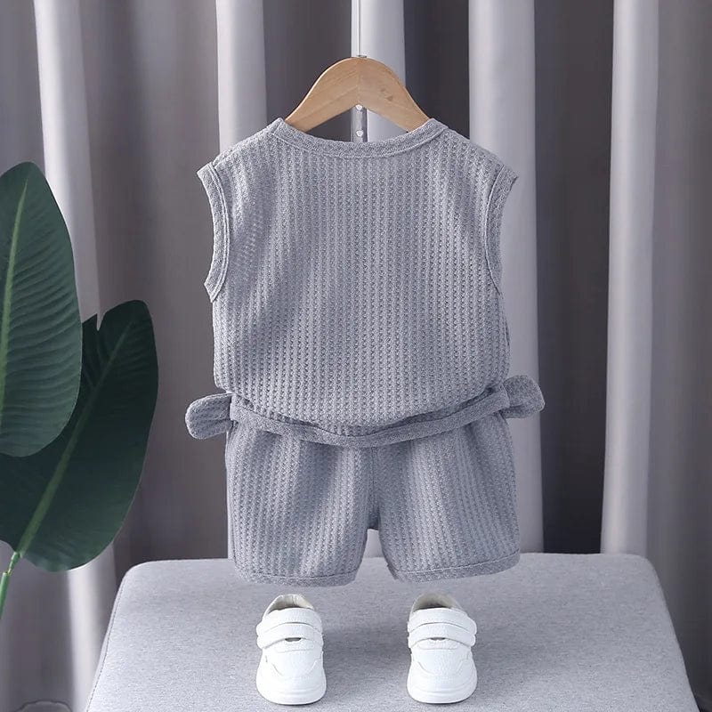  Showlu Fashion Store Summer Boys Clothes Round Neck Sleeveless Vest T-Shirt Suit Baby Boy Clothing Shorts 2 Piece Set