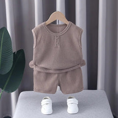  Showlu Fashion Store Summer Boys Clothes Round Neck Sleeveless Vest T-Shirt Suit Baby Boy Clothing Shorts 2 Piece Set