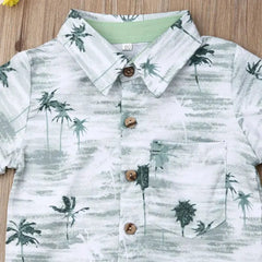  Showlu Fashion Store Summer Casual Toddler Kids Baby Boys Clothes Short Sleeve Floral Shirt Tops + Short Pants Outfit Clothes