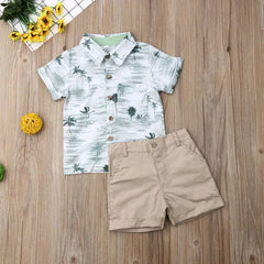  Showlu Fashion Store Summer Casual Toddler Kids Baby Boys Clothes Short Sleeve Floral Shirt Tops + Short Pants Outfit Clothes