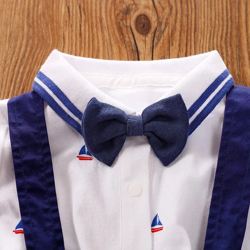  Showlu Fashion Store Summer fashion short sleeved baby clothing short sleeved set, pure cotton small sailboat strap pants two-piece set